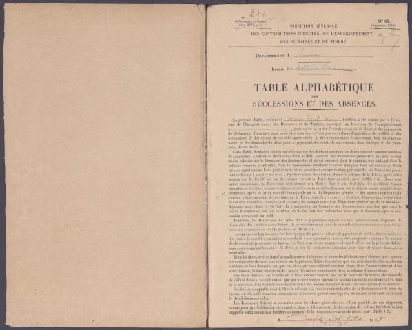 Table des successions et absences du bureau de Molliens-Vidame