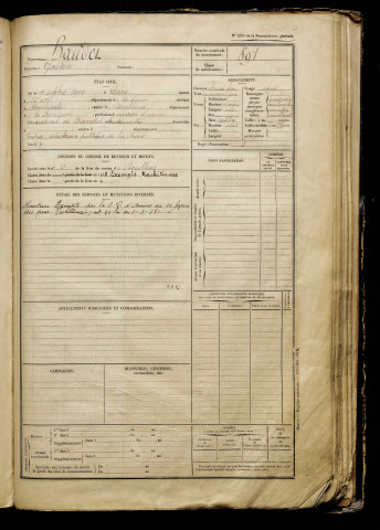 Baudet, Gaston, né le 11 octobre 1900 à Paris 14e Arrondissement (Paris), classe 1920, matricule n° 891, Bureau de recrutement d'Abbeville