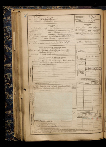 Becquet, Charles Robert, né le 08 juillet 1869 à Liomer (Somme), classe 1889, matricule n° 370, Bureau de recrutement d'Amiens