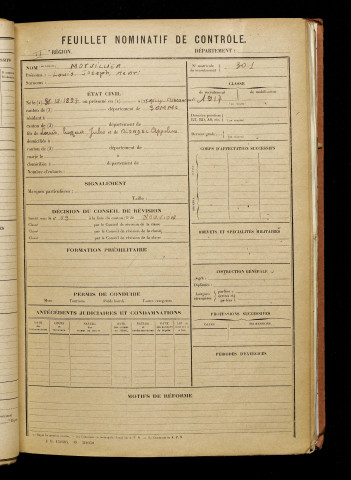 Morvillier, Louis Joseph Henri, né le 31 décembre 1897 à Sailly-Flibeaucourt (Somme), classe 1917, matricule n° 301, Bureau de recrutement d'Abbeville