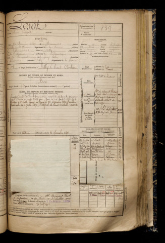 Lesot, Léon Ulysse, né le 15 janvier 1869 à Brucamps (Somme), classe 1889, matricule n° 839, Bureau de recrutement d'Abbeville