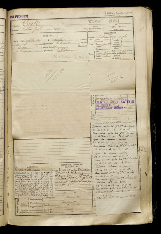 Caté, Emilien Joseph, né le 10 octobre 1897 à Arvillers (Somme), classe 1917, matricule n° 669, Bureau de recrutement d'Amiens