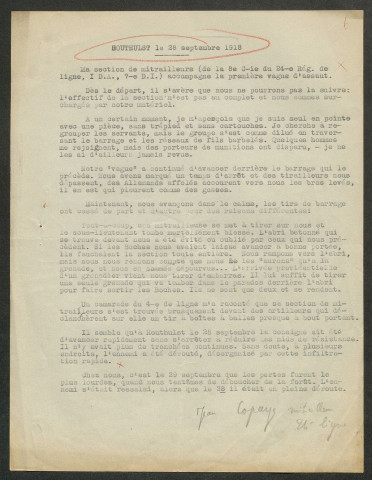 Témoignage de Copaye, Jean (Mitrailleur) et correspondance avec Jacques Péricard