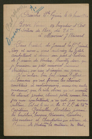 Témoignage de Borie, Vincent et correspondance avec Jacques Péricard