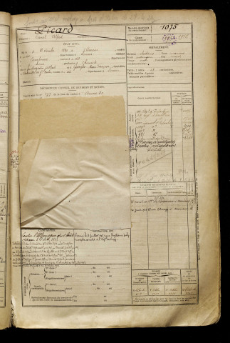 Picard, Daniel Alfred, né le 04 décembre 1894 à Amiens (Somme), classe 1914, matricule n° 1075, Bureau de recrutement d'Amiens