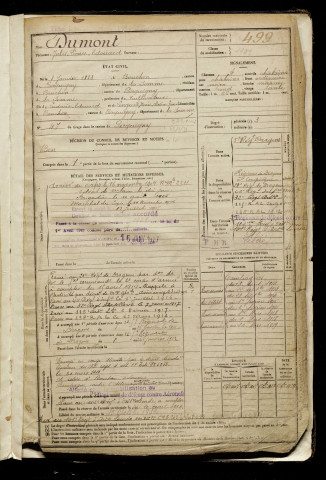 Dumont, Jules Léonce Edouard, né le 08 janvier 1883 à Bouchon (Somme), classe 1903, matricule n° 499, Bureau de recrutement d'Amiens