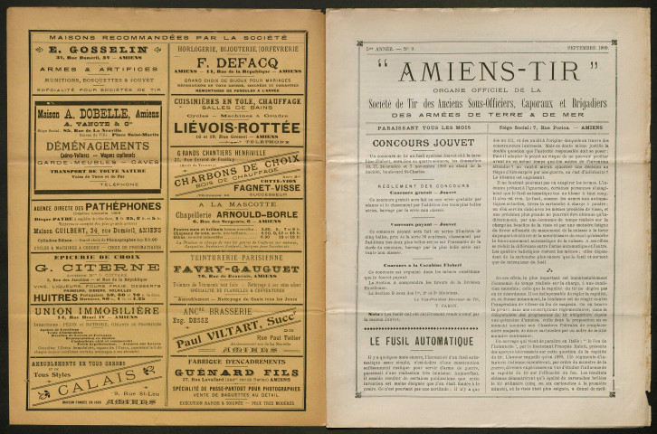 Amiens-tir, organe officiel de l'amicale des anciens sous-officiers, caporaux et soldats d'Amiens, numéro 9 (septembre 1909)