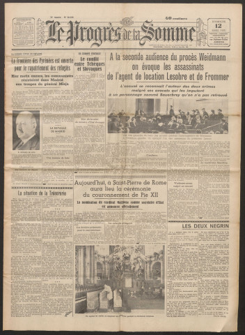 Le Progrès de la Somme, numéro 21722, 12 mars 1939