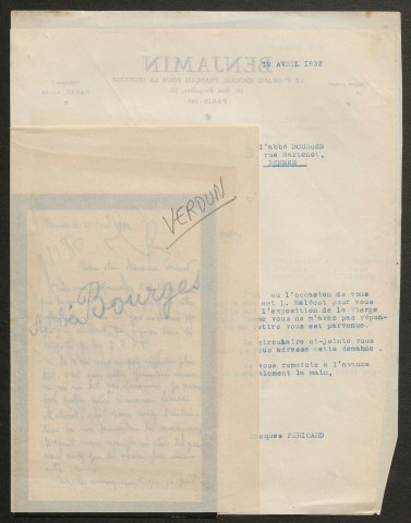 Témoignage de Bourges (Abbé) et correspondance avec Jacques Péricard