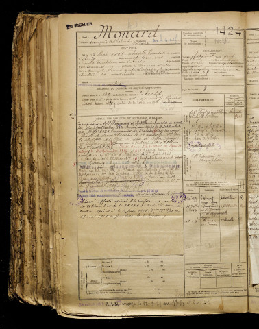 Monard, François Adhélard Voltaire, né le 13 mai 1897 à Friville-Escarbotin (Somme), classe 1917, matricule n° 1424, Bureau de recrutement d'Amiens