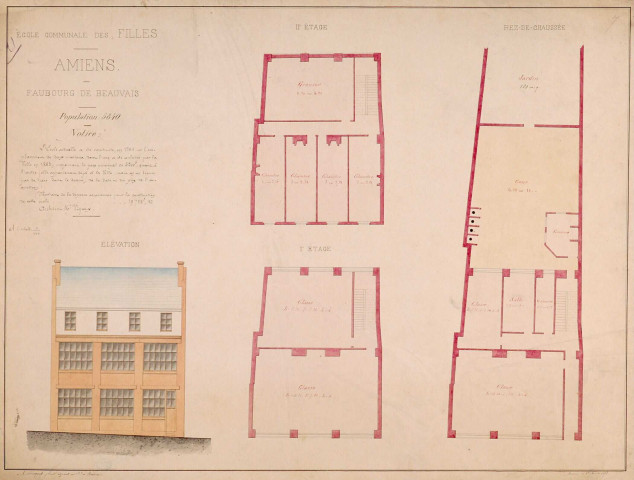 Amiens. Plan de l'école communale des filles du Faubourg de Beauvais