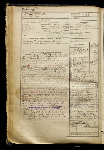 Caron, Emile Joseph, né le 12 février 1896 à Quivières (Somme), classe 1916, matricule n° 68, Bureau de recrutement de Péronne