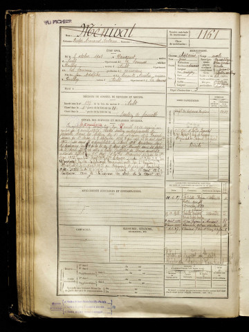 Ménival, Victor Armand Antoine, né le 08 octobre 1901 à Woincourt (Somme), classe 1921, matricule n° 1161, Bureau de recrutement d'Abbeville