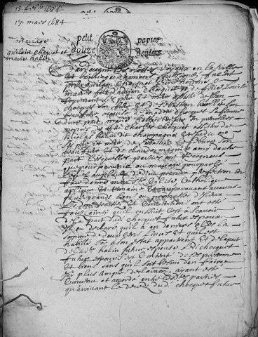 Etude de Me Martin Caron à Amiens (étude n°4). Minutes de l'année 1684