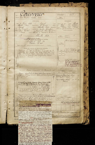 Couvreur, Henri Télesphore Aristide, né le 04 février 1879 à Caours (Somme), classe 1899, matricule n° 487, Bureau de recrutement d'Abbeville