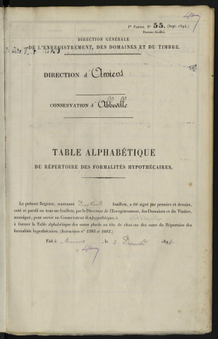 Table alphabétique du répertoire des formalités, de Allard à Andriés, registre n° 2 (Abbeville)