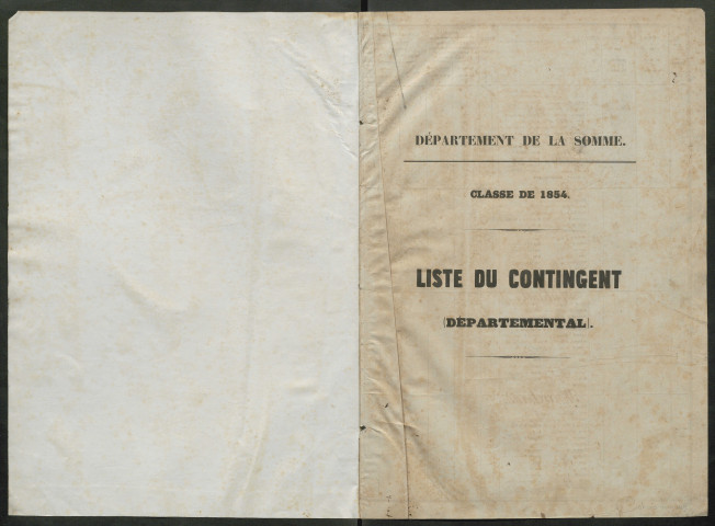 Liste du contingent (ensemble du département) de l'année 1854