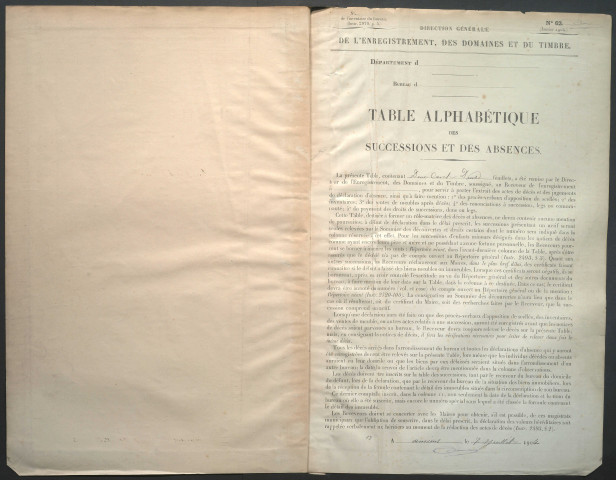 Table des successions et absences du bureau d'Amiens