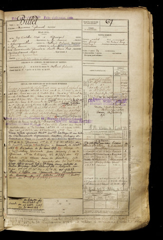 Billet, Marceau Gérard, né le 29 octobre 1894 à Amiens (Somme), classe 1914, matricule n° 67, Bureau de recrutement d'Amiens