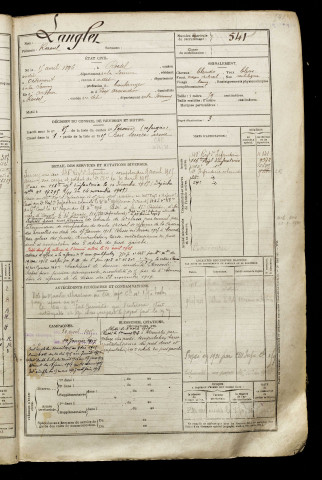 Langlet, Raoul, né le 15 avril 1896 à Roisel (Somme), classe 1916, matricule n° 541, Bureau de recrutement de Péronne