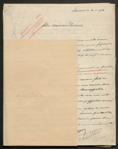 Témoignage de Arnalsteen, Edouard (Grenadier) et correspondance avec Jacques Péricard