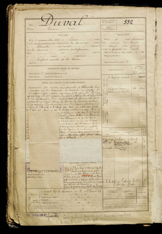 Duval, Lucien, né le 06 novembre 1887 à Paris 17e Arrondissement (Paris), classe 1907, matricule n° 532, Bureau de recrutement d'Abbeville