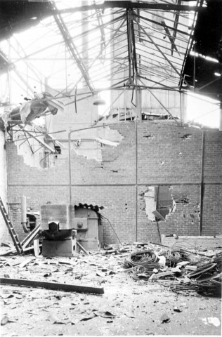 Guerre 1939-1945. Vues de l'usine "Cuivre-et-Alliages" de Ham, assurant la fabrication d'armes allemandes, sabotée par la résistance