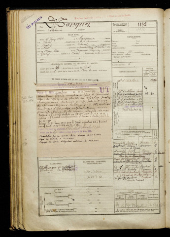 Marquet, Clotaire, né le 17 juin 1896 à Marquaix (Somme), classe 1916, matricule n° 1132, Bureau de recrutement de Péronne