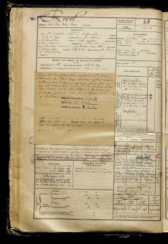 Revel, Louis Pierre Gaston Irénée, né le 28 septembre 1896 à Esclainvillers (Somme), classe 1916, matricule n° 48, Bureau de recrutement de Péronne