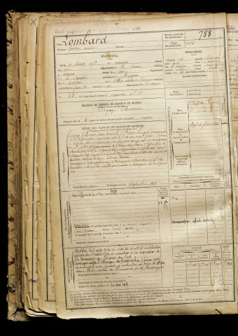Lombard, Gaston Arsène, né le 11 août 1876 à Amiens (Somme), classe 1896, matricule n° 788, Bureau de recrutement d'Amiens