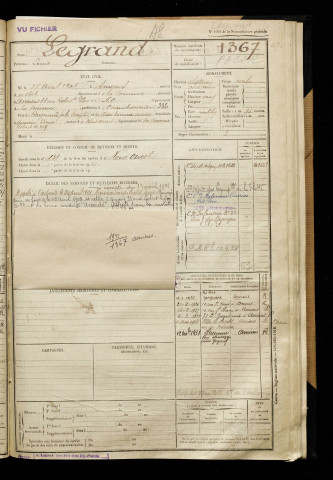 Legrand, Louis, né le 28 avril 1901 à Amiens (Somme), classe 1921, matricule n° 1367, Bureau de recrutement d'Amiens