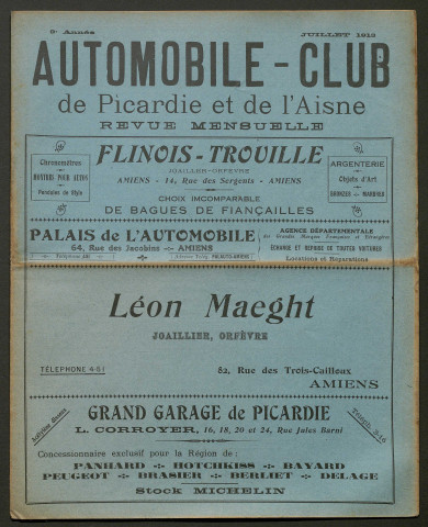 Automobile-club de Picardie et de l'Aisne. Revue mensuelle, 9e année, juillet 1913
