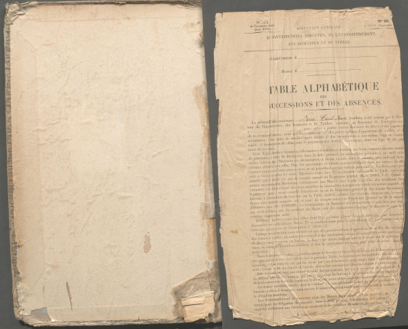 Table des successions et absences du bureau de Roisel