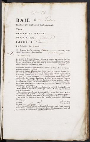 Contrôle des actes du bureau de Conty pour la période du 1er août 1741 au 10 avril 1743