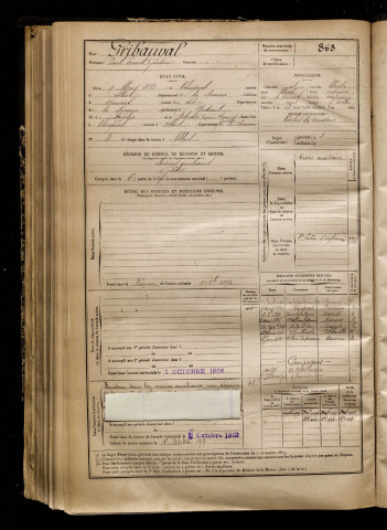 Gribauval, Paul Ernest Gaston, né le 09 mars 1872 à Thiepval (Somme), classe 1892, matricule n° 868, Bureau de recrutement de Péronne