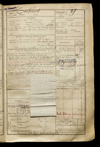 Hochard, Jules Ulysse, né le 17 décembre 1896 à Laversines (Oise), classe 1916, matricule n° 27, Bureau de recrutement de Péronne