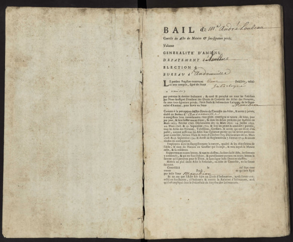 Contrôle des actes du bureau d'Andainville pour la période du 1er novembre 1740 au 1er mai 1742