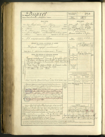 Dupret, Louis Anselme Adolphe, né le 29 mars 1860 à Ham (Somme, France), classe 1880, matricule n° 974, Bureau de recrutement de Péronne