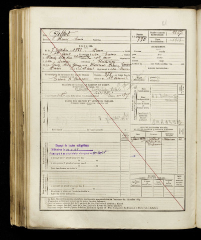 Gillot, Henri Louis, né le 07 octobre 1898 à Paris 12e Arrondissement (Paris), classe 1918, matricule n° 2637, Bureau de recrutement d'Amiens