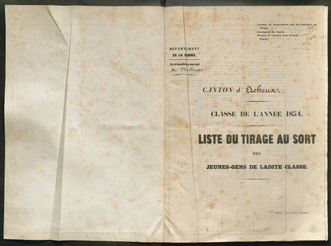 Tirage au sort (arrondissements de Doullens et de Montdidier) de l'année 1854