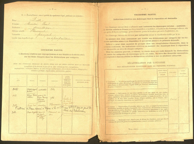 Bouchavesnes-Bergen. Demande d'indemnisation des dommages de guerre : dossier Ditte-Mouton Charles