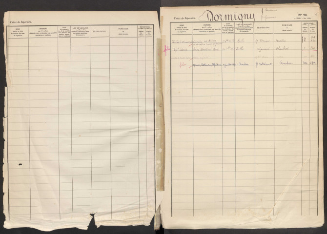 Table du répertoire des formalités, de Dormigny à Huet, registre n° 45 (Conservation des hypothèques de Montdidier)
