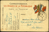 Carte en franchise militaire adressée par l'aumônier G. Hénocque à Emile Sueur (1886-1948), se trouvant au dépôt de la 2e section des infirmiers militaires de Nantes