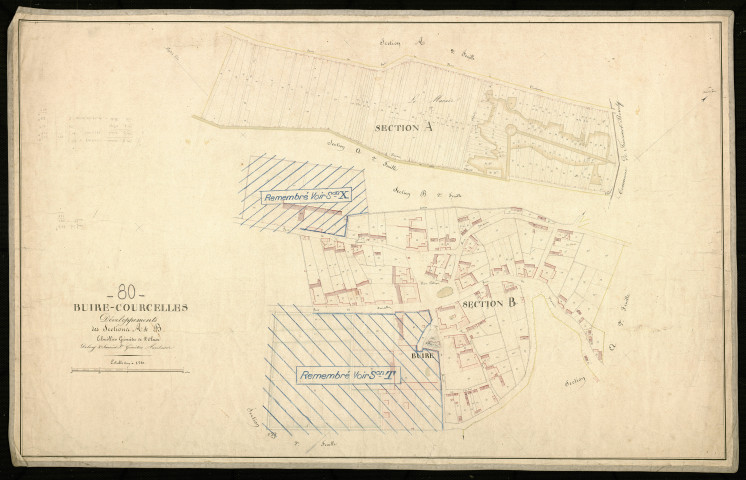 Plan du cadastre napoléonien - Buire-Courcelles : développements des sections A2 et B2