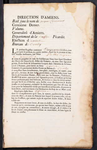 Centième denier du bureau de Conty pour la période du 7 août 1731 au 26 décembre 1732