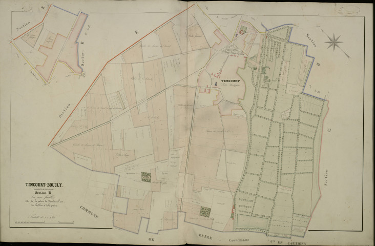 Plan du cadastre napoléonien - Tincourt-Boucly (Tincourt Boucly) : Pâture du Moulin à l'eau (La) ; Chef Lieu (Le) ; Prairie (La), D