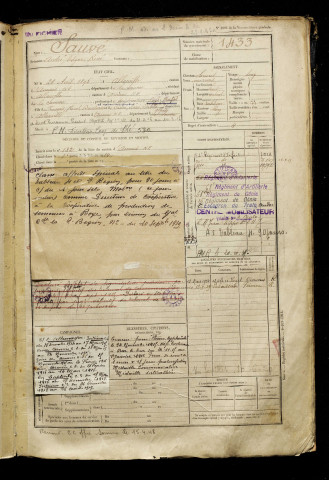 Sauvé, André Edgar René, né le 26 avril 1895 à Allonville (Somme), classe 1915, matricule n° 1433, Bureau de recrutement d'Amiens