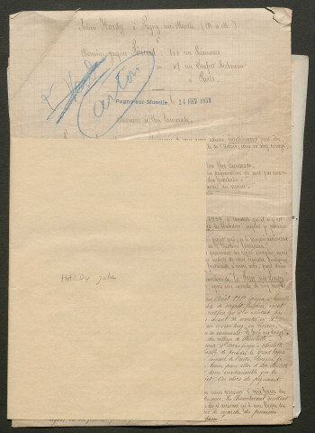 Témoignage de Hardy, Julien et correspondance avec Jacques Péricard