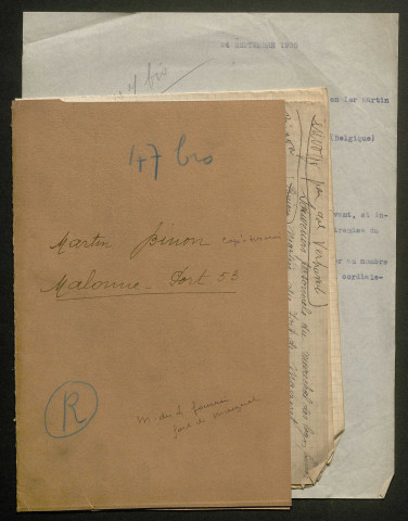 Témoignage de Binon, Martin (Maréchal des logis fourrier) et correspondance avec Jacques Péricard