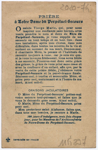 Notre Dame du Perpétuel Secours. Image miraculeuse vénérée à Rome dans l'église Saint-Alphonse